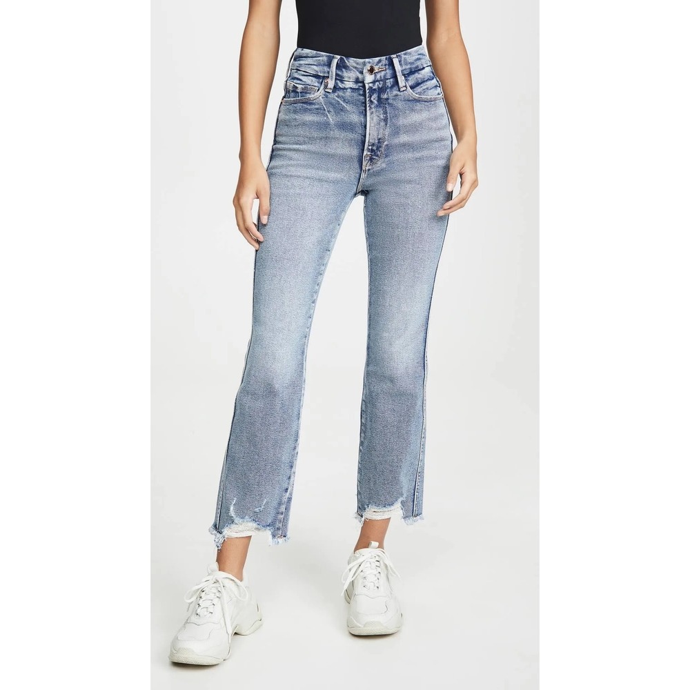 Good American Good Curve Straight Fray Hem Jeans Cropped GCSFH127T Size 10/30